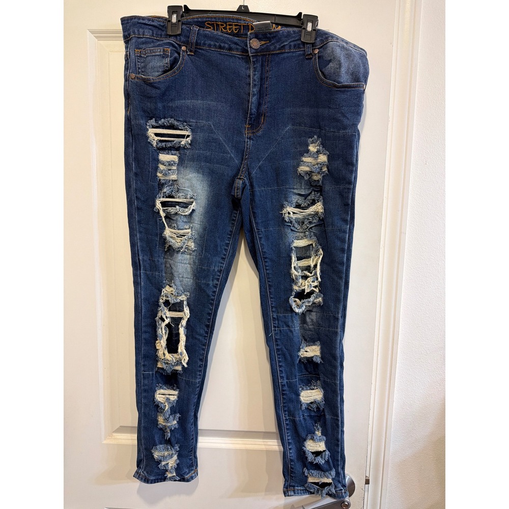 Street Denim Womens Distressed Skinny Jeans Blue Shredded Stretch 18W SDIT2-7991